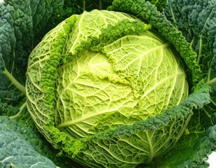 Textured, green, leafy savoy cabbage, close-up