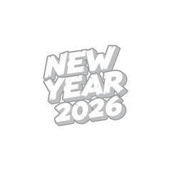 New Year 2026 text design with a 3D effect, perfect for celebrations.