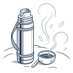 Thermos with hot drink for winter