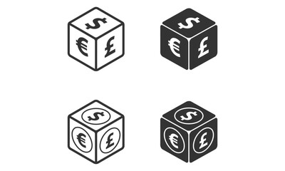  cube  money symbols dollar euro pound icons 3d cube vector illustration