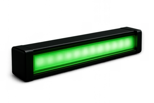Green led light bar illuminated displaying modern lighting technology and energy efficiency on transparent background