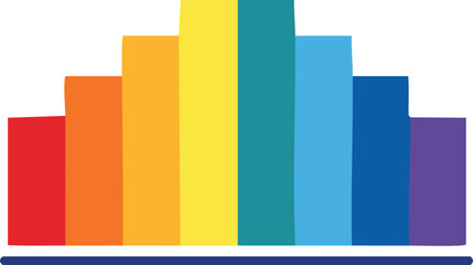 Abstract vibrant bar chart with a spectrum of rainbow colors forming a gentle curve, an isolated icon for data visualization, diversity, and creative design concepts