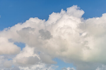 Fototapeta premium Cloudy skyscape background. Cloudscape sky background. Cloud in the sky. Background with cloud. Gloomy sky with overcast clouds. Skyscape and cloudscape. Color contrast. Sky with clouds