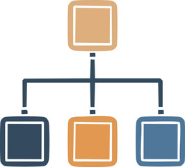Vector icon of an organizational chart representing a hierarchical structure, workflow process, and business management diagram isolated on a white background