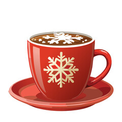 Delicious warm red cup of cocoa hot chocolate with a snowflake design served on a saucer a delightful winter holiday treat - Vector Illustration