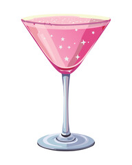 Classic pink cosmopolitan cocktail drink served in a sophisticated martini glass ready for a glamorous winter holiday party event - Vector Illustration