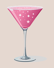 Elegant pink festive holiday cocktail drink with sparkling sugar rim in a martini glass perfect for new year celebrations - Vector Illustration