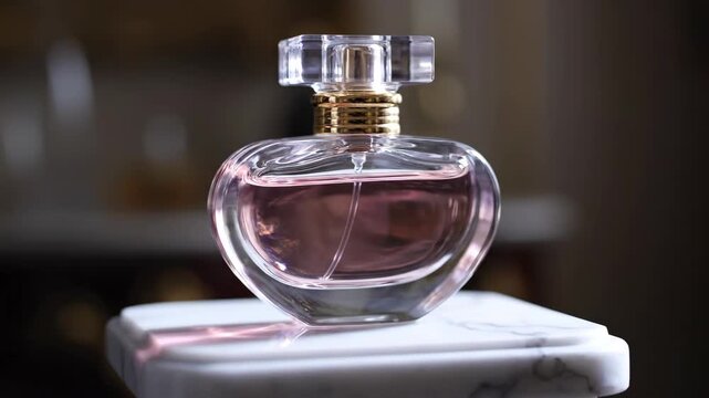 Elegant Perfume Bottle Displayed on a White Marble Surface