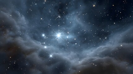 Fototapeta premium Vibrant Star Cluster Shines Through Swirling Cosmic Nebula Under Dark Night Sky