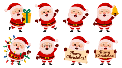 Joyful Santa Claus collection spreading holiday cheer with gifts and bells