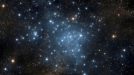 A dense celestial cluster of bright blue and golden stars against a deep cosmic expanse