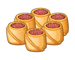 Group of savory Middle Eastern or Mediterranean meat-filled pastry rolls, stacked and ready to be served as an appetizer - Vector Illustration