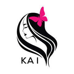 KAI Elegant Woman Hair Logo with Butterfly. KAI Beauty Salon, Hairdresser & Feminine Brand Identity KAI Modern Beauty Design.
