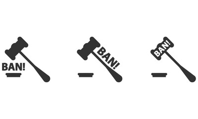 Ban hammer judge gavel with ban lettering flat vector illustration