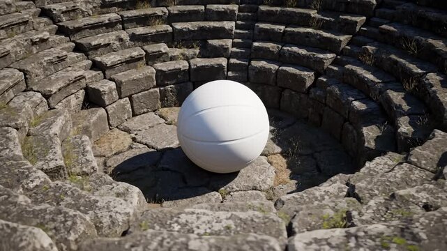 White Basketball in Ancient Amphitheater Stone Court Arena Animation - Powered by Adobe