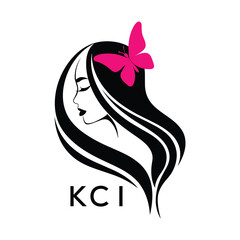 KCI Elegant Woman Hair Logo with Butterfly. KCI Beauty Salon, Hairdresser & Feminine Brand Identity KCI Modern Beauty Design.
