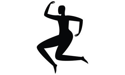 Black silhouette of woman jumping with dynamic pose