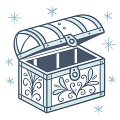 An open treasure chest with decorative designs