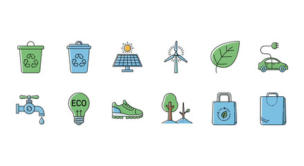Eco friendly sustainability and environmental conservation icons set vector illustration