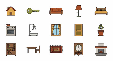 House furniture and home interior design elements vector illustration for real estate