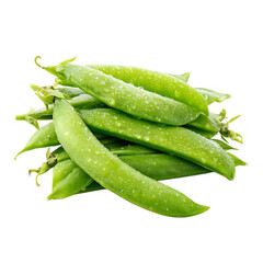 Fresh green snap peas with water drops isolated on transparent background