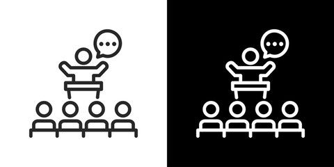 Public Speaking  Icon Set. Clean Line Design With Light And Dark Versions For Versatile Use. 