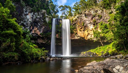 Lush waterfall cascading into a tranquil pool