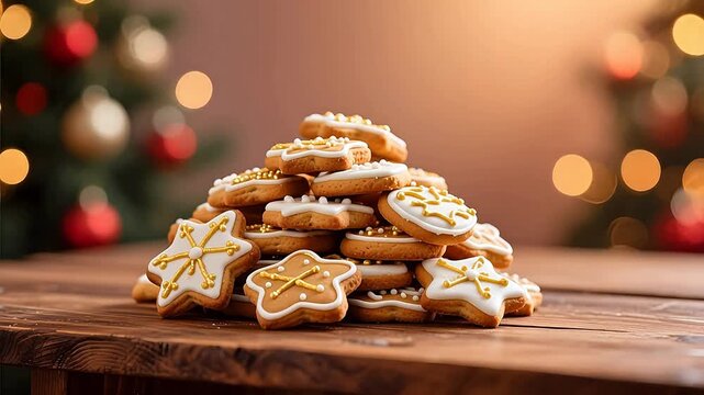 Christmas cookies stacked on table