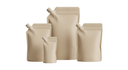 Collection of Beige Pouches with Spouts on White Background