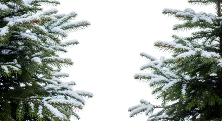 Snowy evergreen branches creating a winter border frame element
