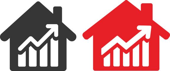 Two stylized house icons showing upward trending financial growth charts