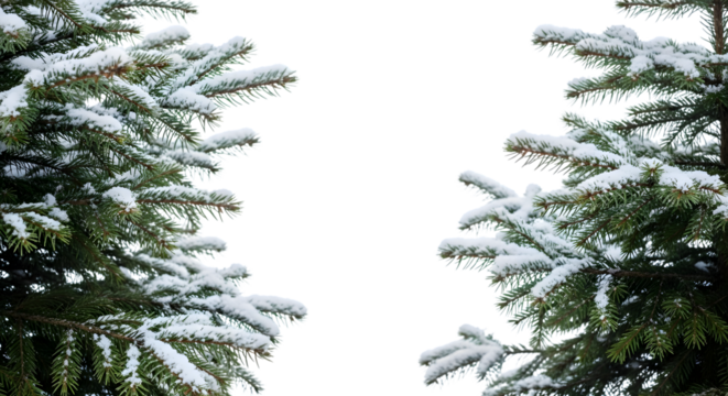 Snowy evergreen branches creating a winter border frame element