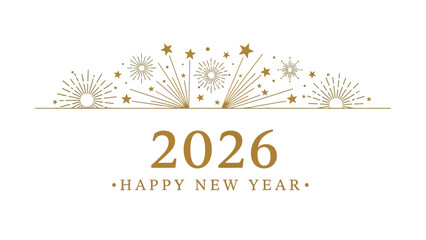Elegant Golden Happy New Year 2026 Design with Festive Stars and Sparkling Sunbursts for Seasonal Celebrations