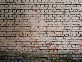 Rustic Brick Wall with Moss and Weathered Texture