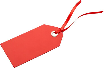 Bold red gift tag with ribbon, ready for your holiday wishes and retail promotions, perfect for adding a festive touch to your brand or product messaging