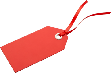 Bold red gift tag with ribbon, ready for your holiday wishes and retail promotions, perfect for adding a festive touch to your brand or product messaging