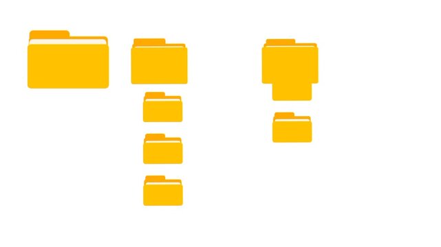 Yellow folder tree structure with document management system hierarchy. Clean organization concept. Digital file management illustration. Modern business data arrangement.