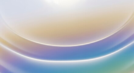 Abstract background of soft, sweeping arcs and gradients in pale yellow, lavender, and blue-green colors with glowing white edges.