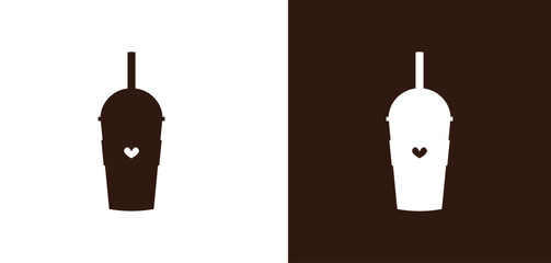 cup drink silhouette vector with heart icon