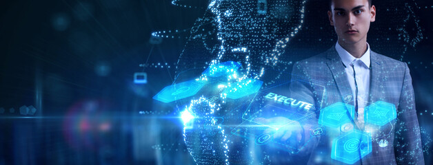 The concept of business, technology, the Internet and the network. Virtual screen of the future the inscription: Execute.