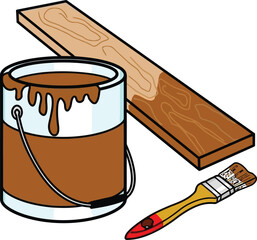 Wood Staining or Varnishing Process with Paint Can and Brush