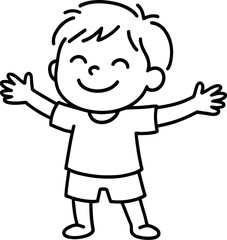 Obraz premium Joyful cartoon boy with arms wide open in happy greeting