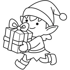 Elf Holding Gift box outline