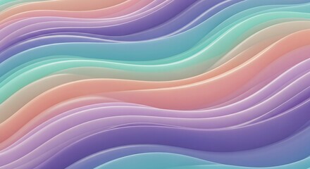 Abstract background of overlapping, smoothly curving waves or bands in pastel colors including purple, blue, and coral.