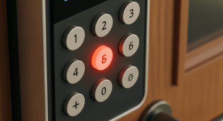 A close-up view of a secure entry keypad, the illuminated number 6 glows brightly, emphasizing access control and the convenience of modern technology.