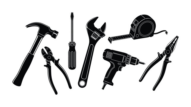 Set of construction tools for home improvement and handyman repairs isolated on white - Powered by Adobe
