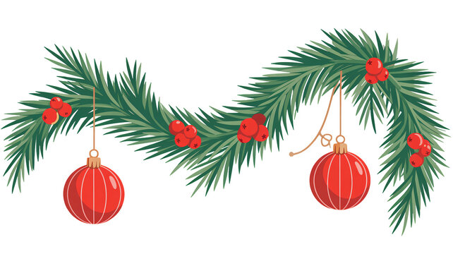 Festive Christmas garland with ornaments and red berries evokes holiday cheer