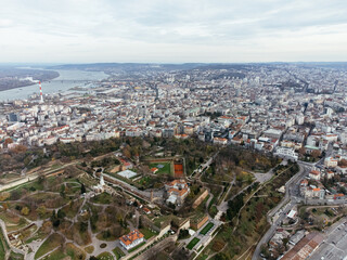 Obraz premium Aerial top view to Kalemegdan fortress at Belgrade. Summer photo from drone. Serbia.