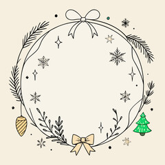 Hand-drawn Christmas wreath with ornaments a festive vector illustration for holiday cards and seasonal designs isolated on a light background