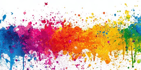 Abstract Colorful Paint Splatter Across White Background Representing Creativity and Expression